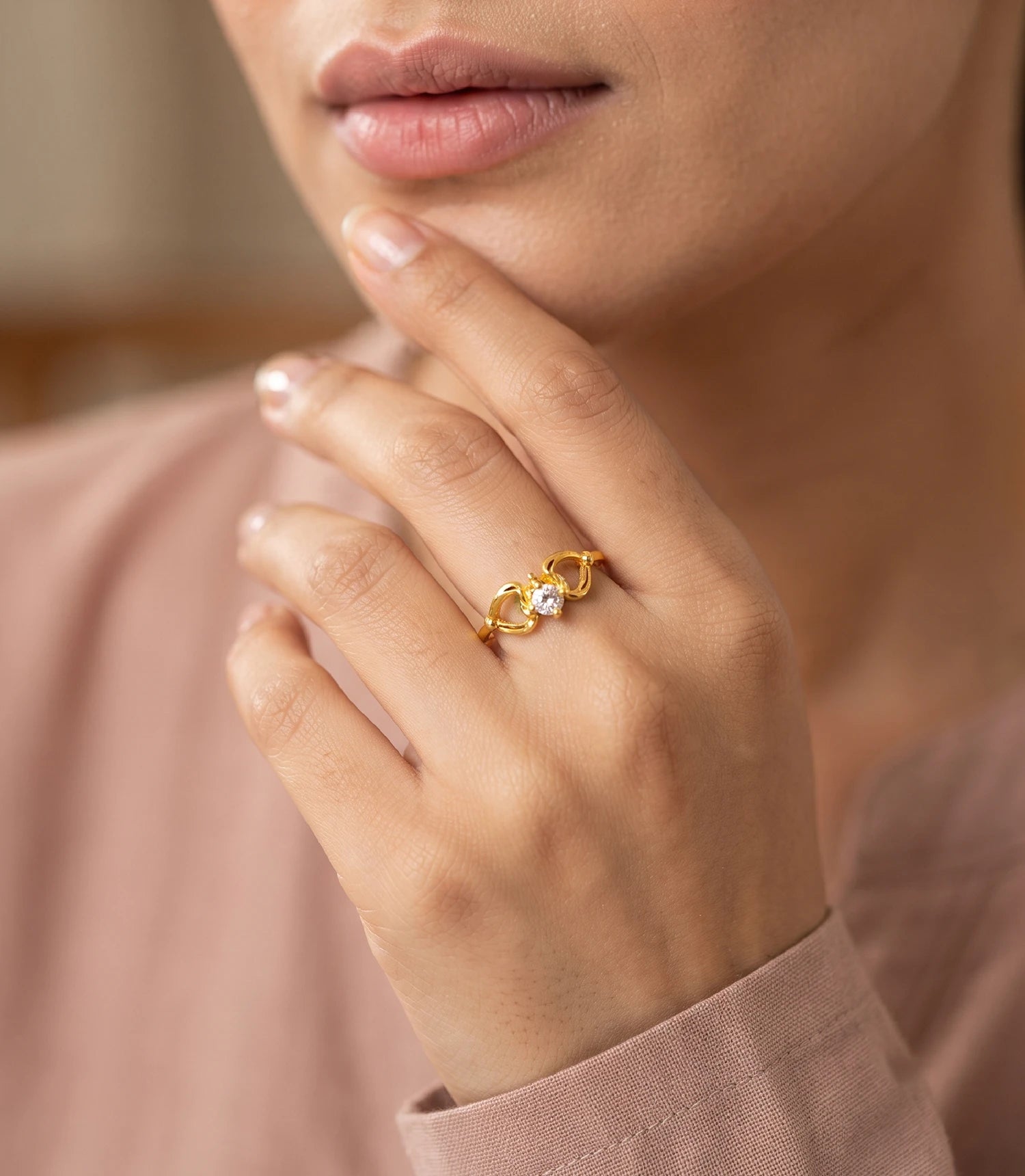 Gold Plated Lumi Bow Adjustable AD Finger Ring