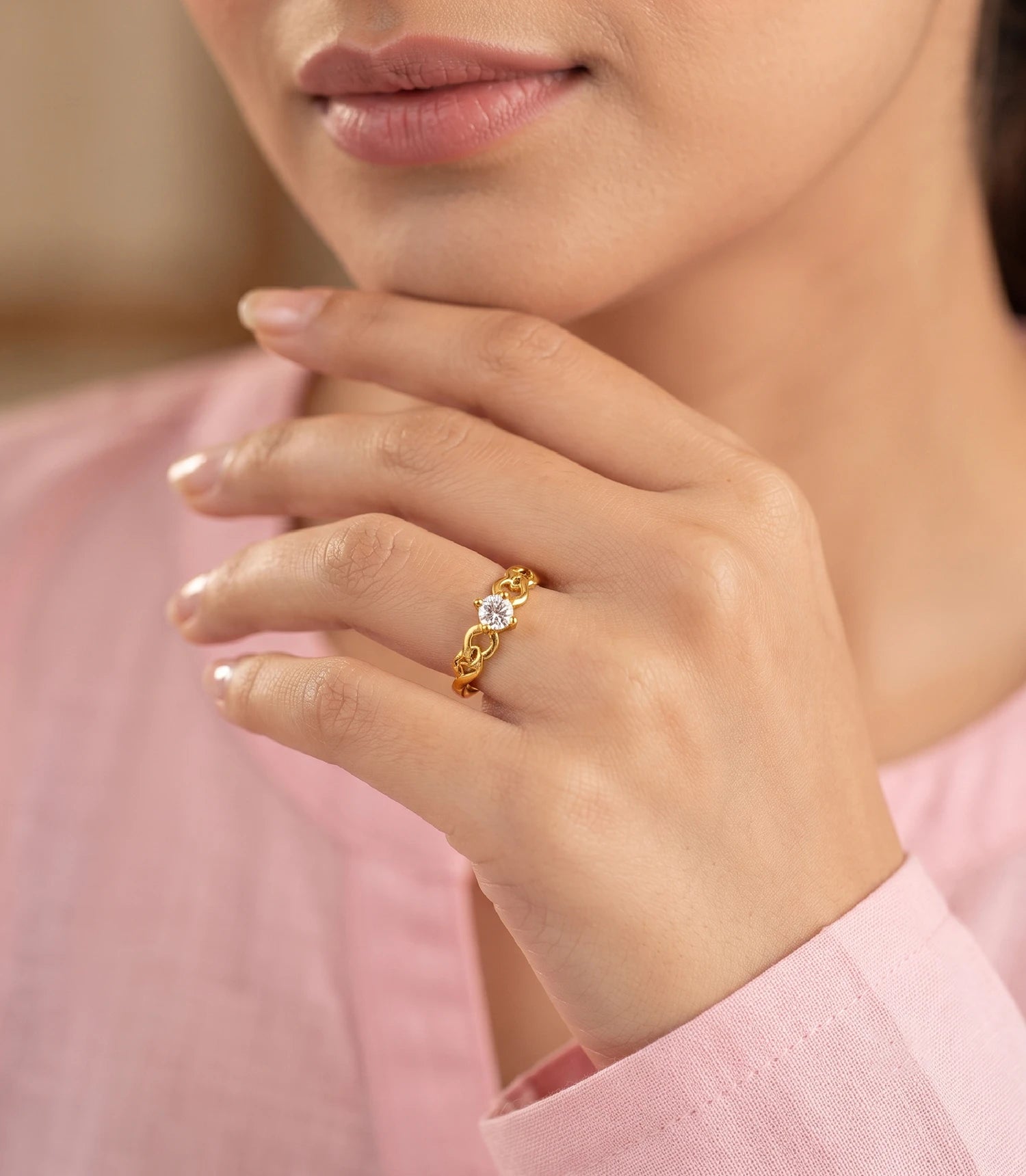 Gold Plated Aurielle Link Solitaire Finger Ring