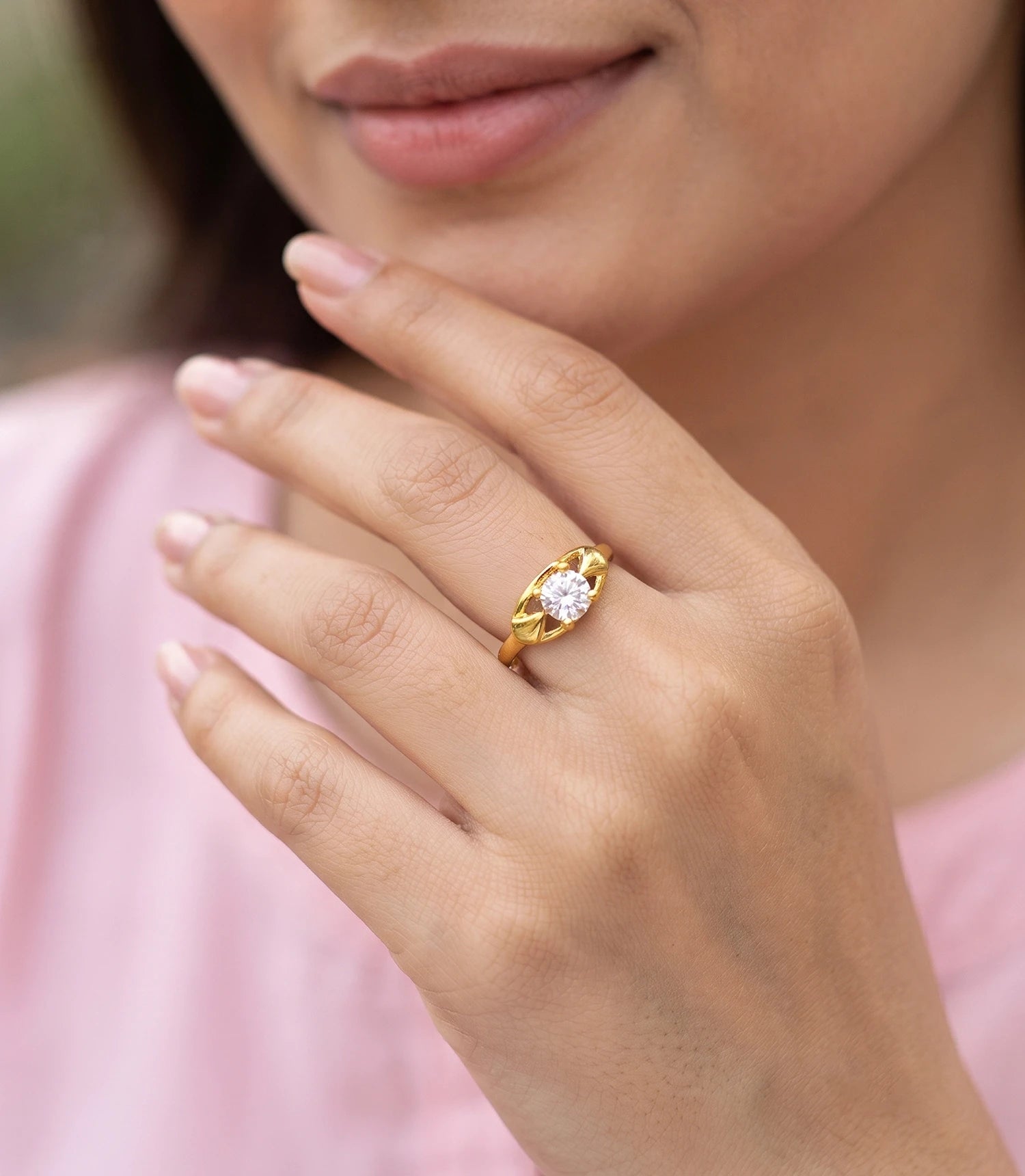 Gold Plated Adjustable Solitaire Finger Ring