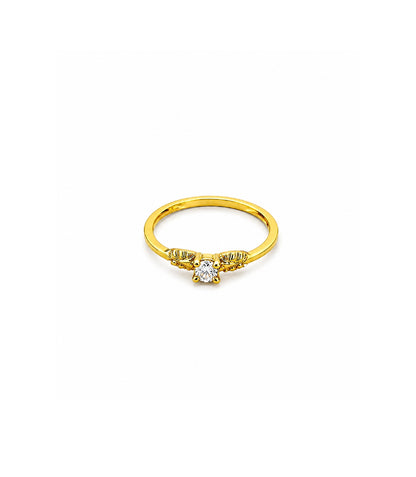 Gold Plated Delicate Floral Solitaire Finger Ring