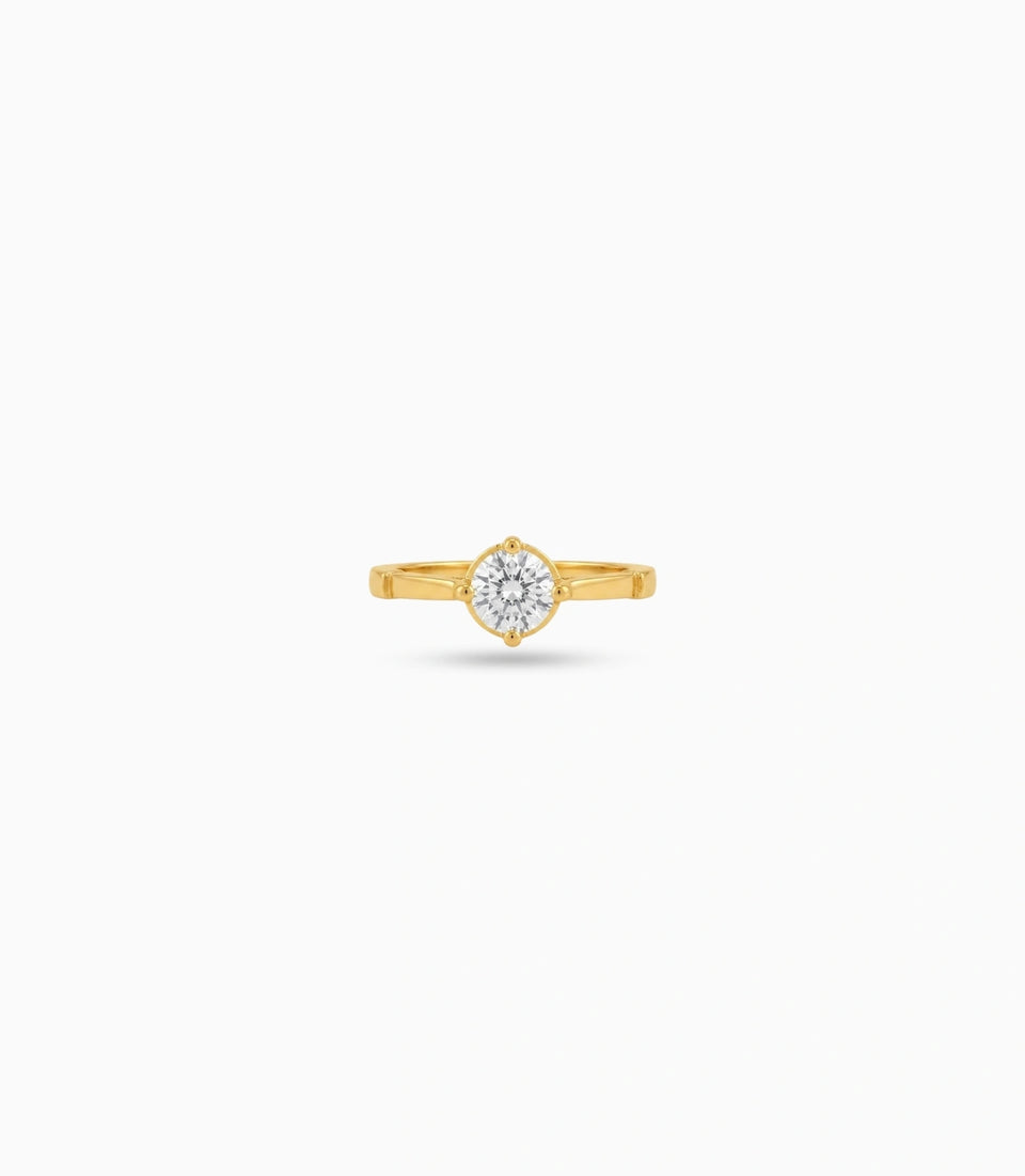 Gold Plated Classic Round Solitaire Finger Ring
