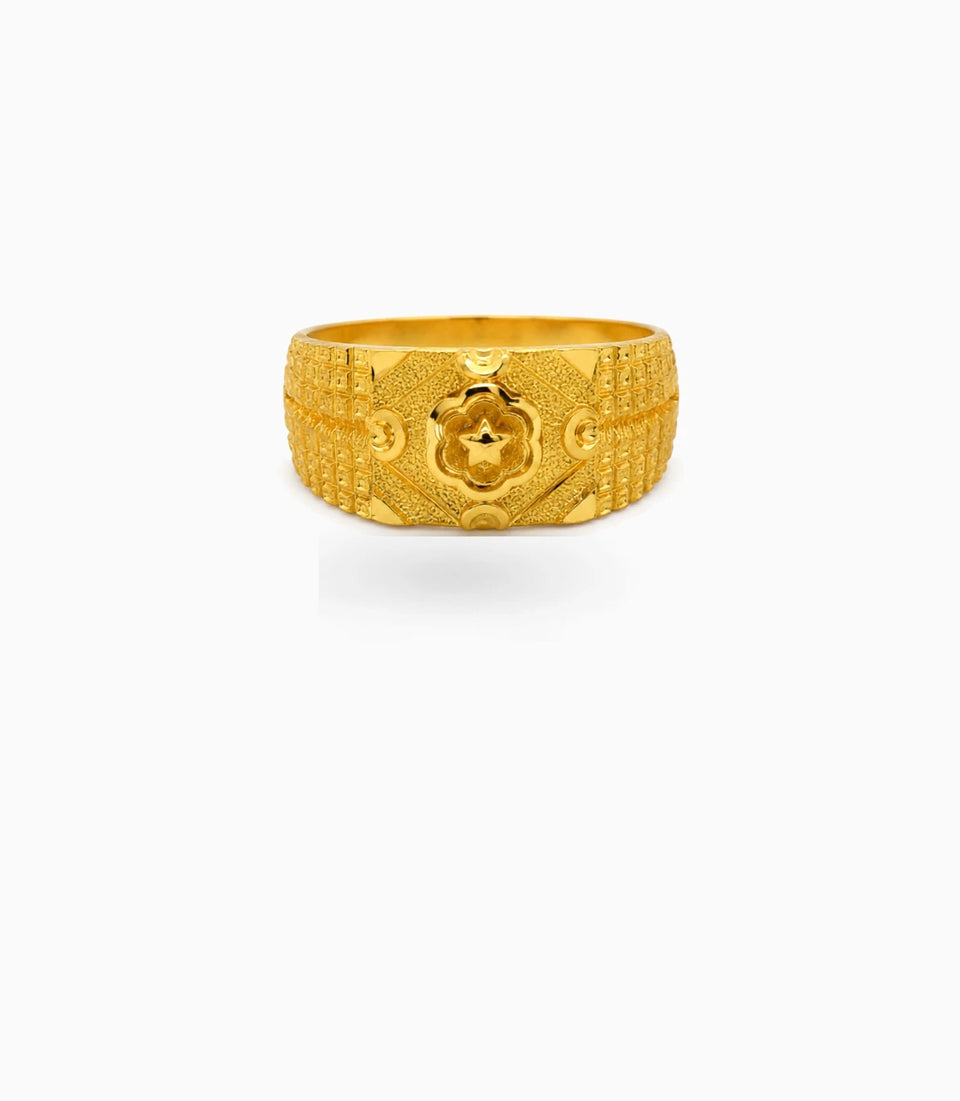 Gold Plated Wedding Square Chillai Finger Ring Men