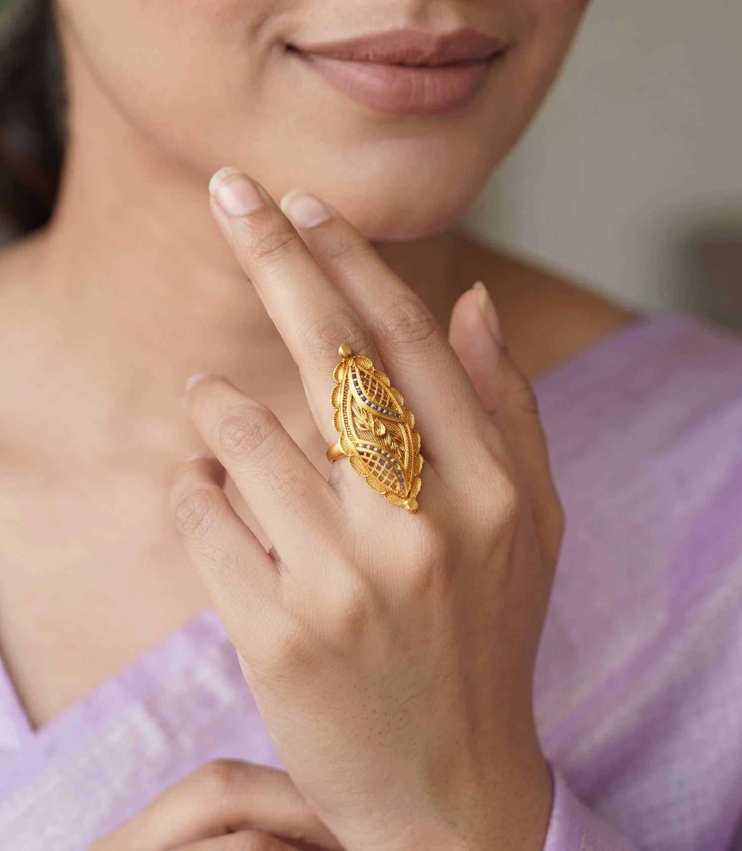 Gold Plated Filigree Statement Adjustable Finger Ring