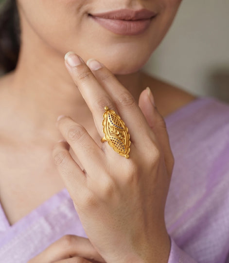 Gold Plated Filigree Statement Adjustable Finger Ring