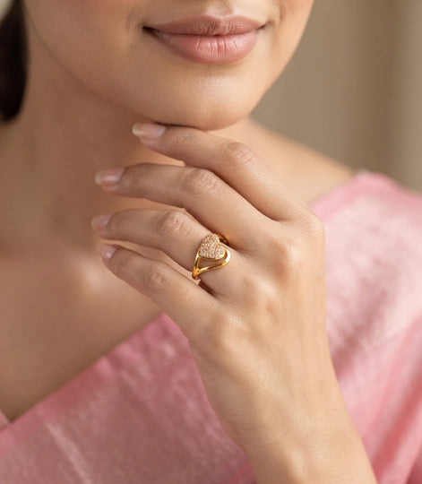 Gold Plated Crystal Heart Adjustable Finger Ring