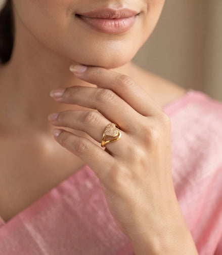 Gold Plated Crystal Heart Adjustable Finger Ring