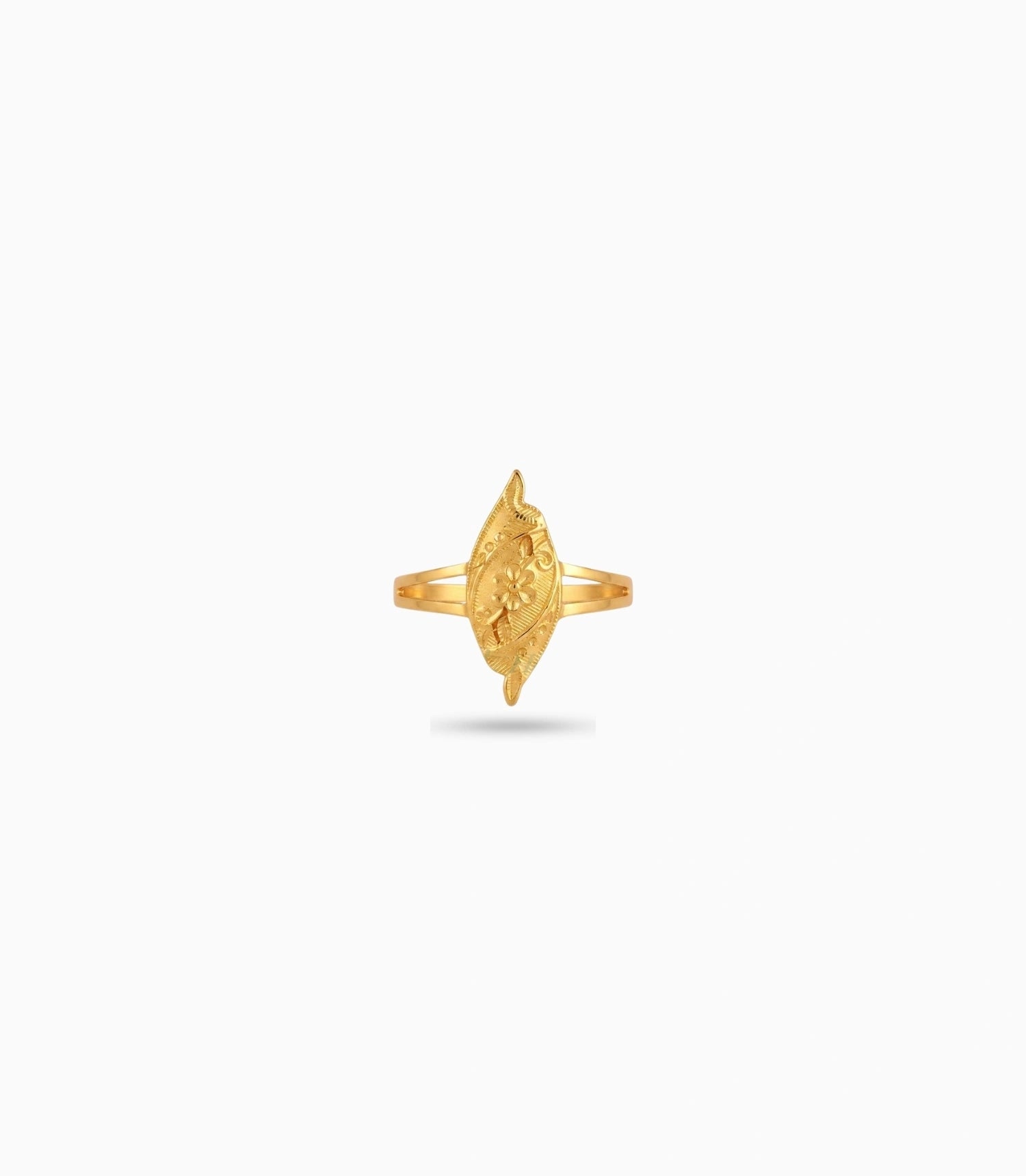 Gold Plated Textured Marquise Floral Finger Ring