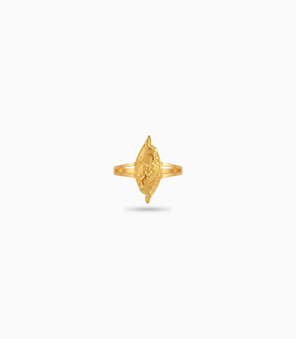 Gold Plated Textured Marquise Floral Finger Ring