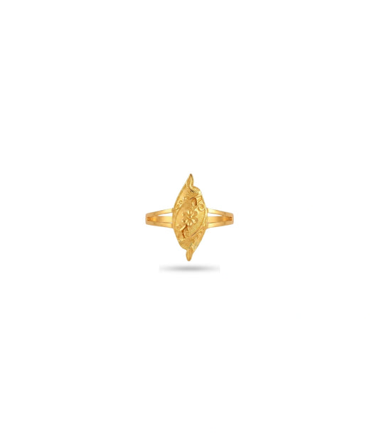 Gold Plated Textured Marquise Floral Finger Ring