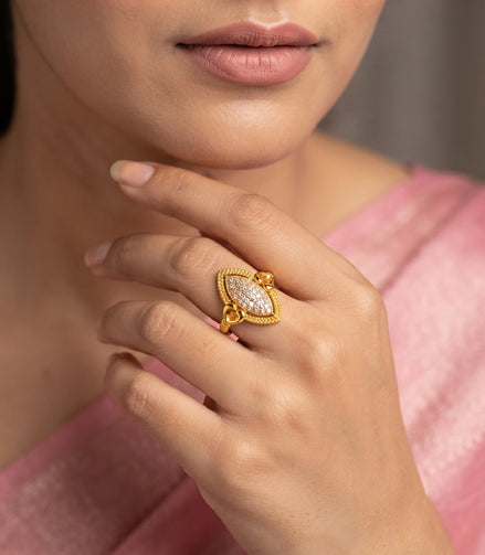 Gold Plated Marquise Cluster Heart Finger Ring