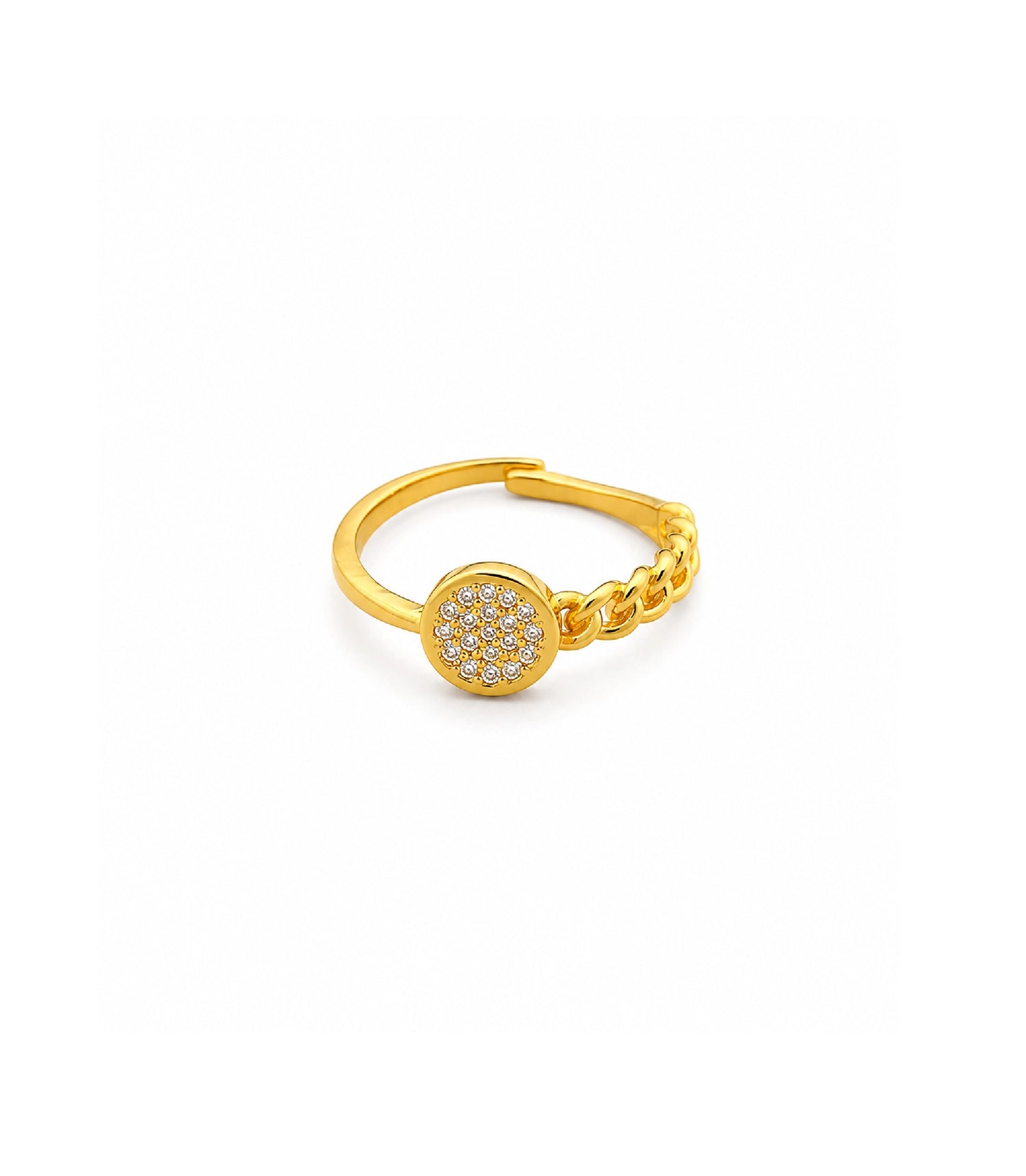 Gold Plated Crystal Disc Chain Adjustable Finger Ring