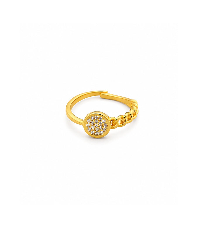 Gold Plated Crystal Disc Chain Adjustable Finger Ring