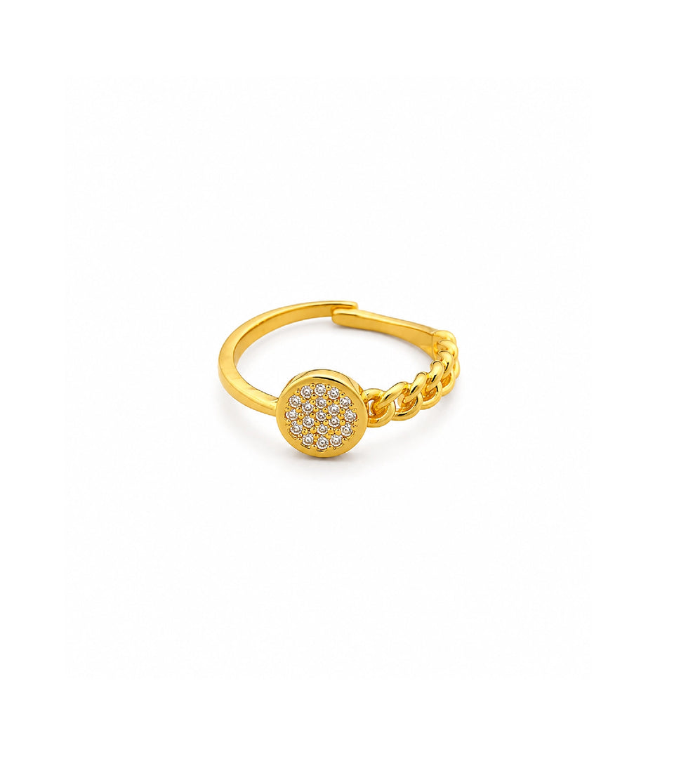 Gold Plated Crystal Disc Chain Adjustable Finger Ring