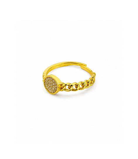 Gold Plated Crystal Disc Chain Adjustable Finger Ring
