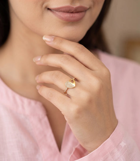 Gold Plated Elegant Heart Adjustable AD Finger Ring