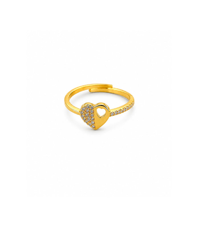 Gold Plated Elegant Heart Adjustable AD Finger Ring