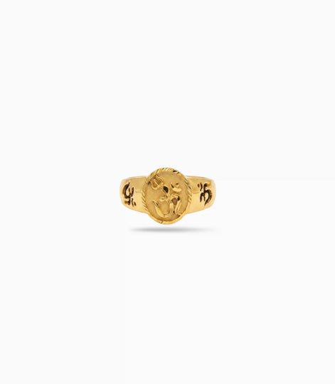 Gold Plated Festive Om Signet Finger Ring Men