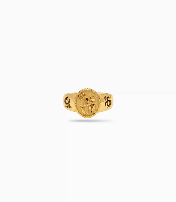 Gold Plated Festive Om Signet Finger Ring Men