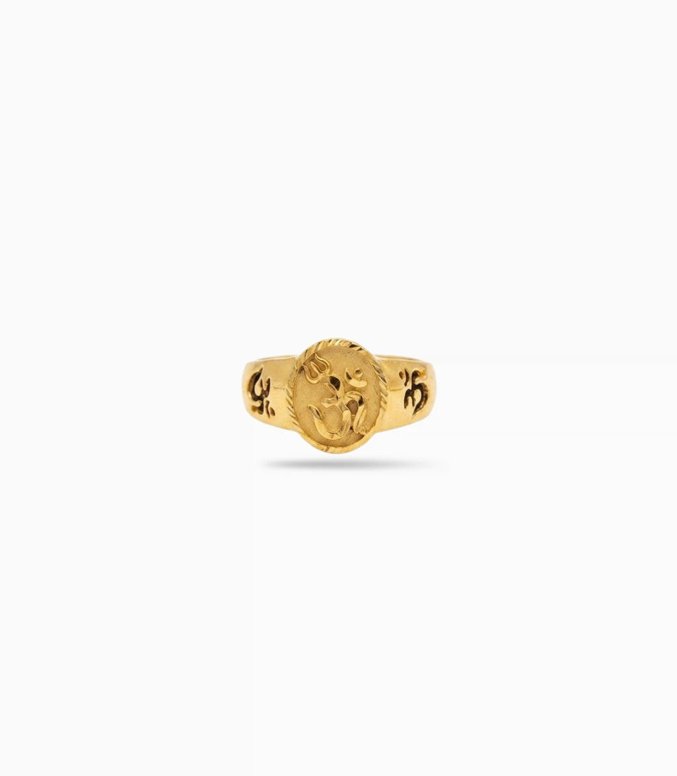 Gold Plated Festive Om Signet Finger Ring Men