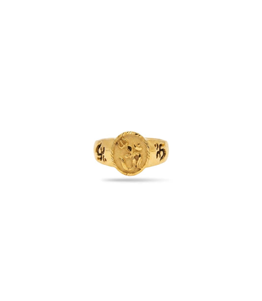 Gold Plated Festive Om Signet Finger Ring Men