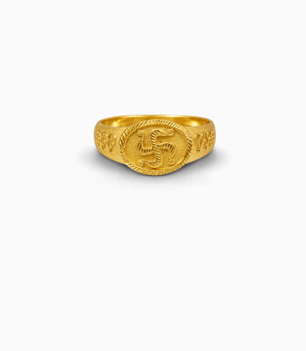 Gold Plated Festive Swastik Finger Ring Men