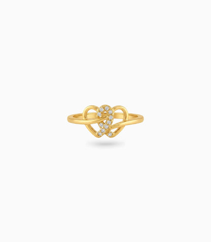 Gold Plated Party Stylish Dual Heart Finger Ring