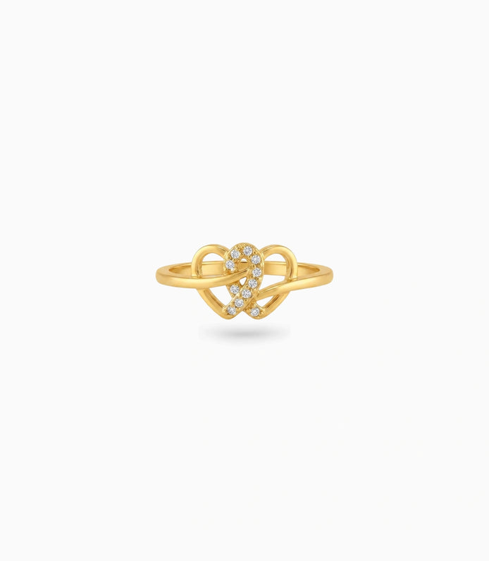 Gold Plated Party Stylish Dual Heart Finger Ring