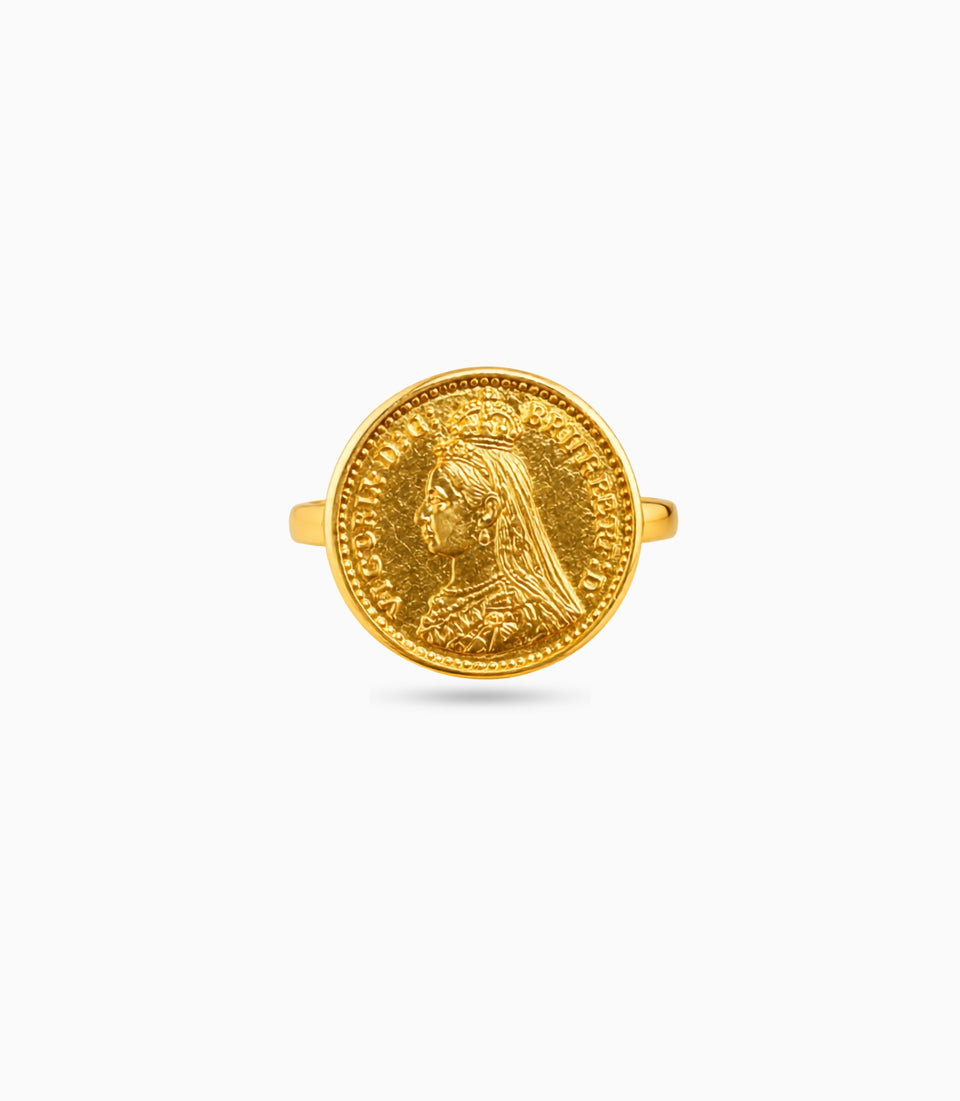 Gold Plated Festive Coin Motif Finger Ring