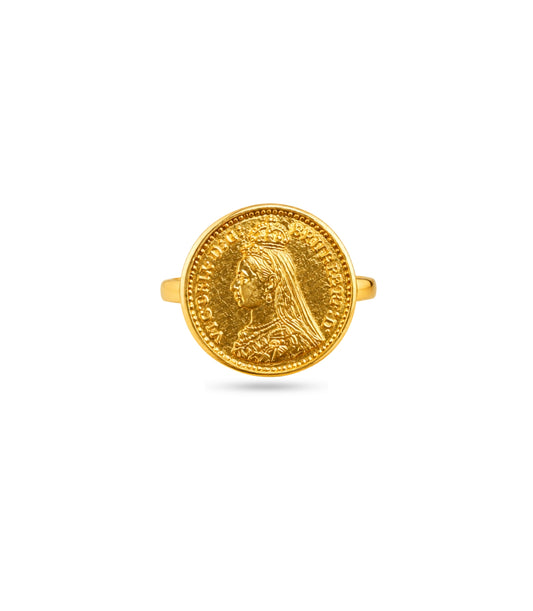 Gold Plated Festive Coin Motif Finger Ring