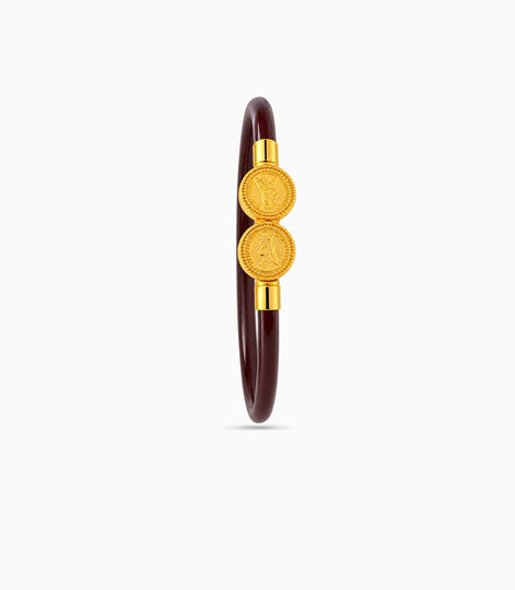 Gold Plated Maroon Coin Inspired Single Bangle