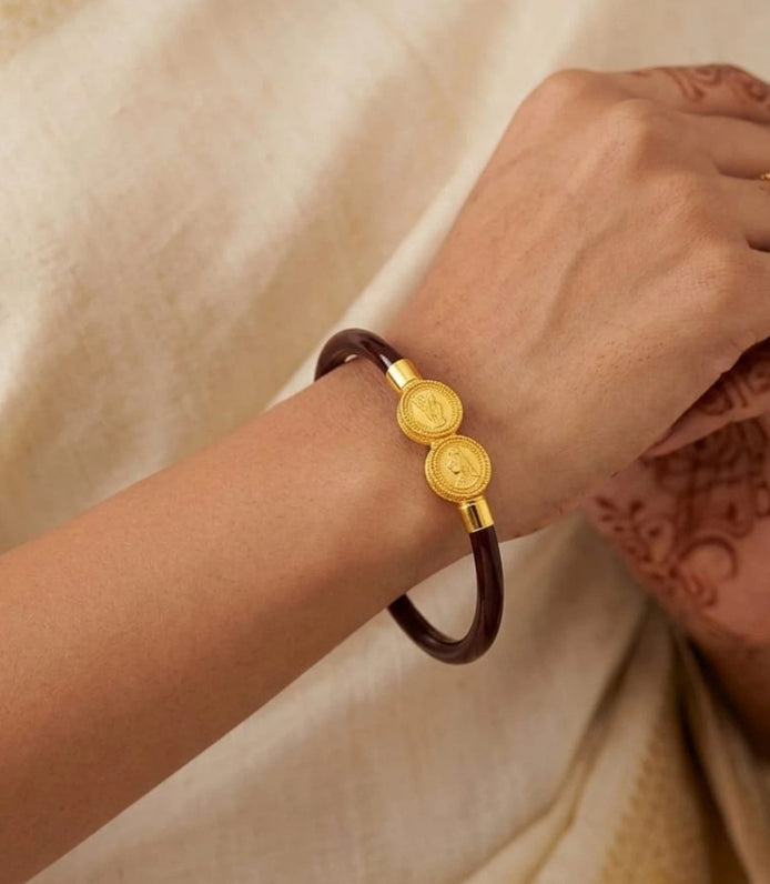 Gold Plated Maroon Coin Inspired Single Bangle