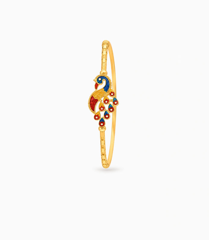 Gold Plated Meenakari Peacock Touch Single Bangle