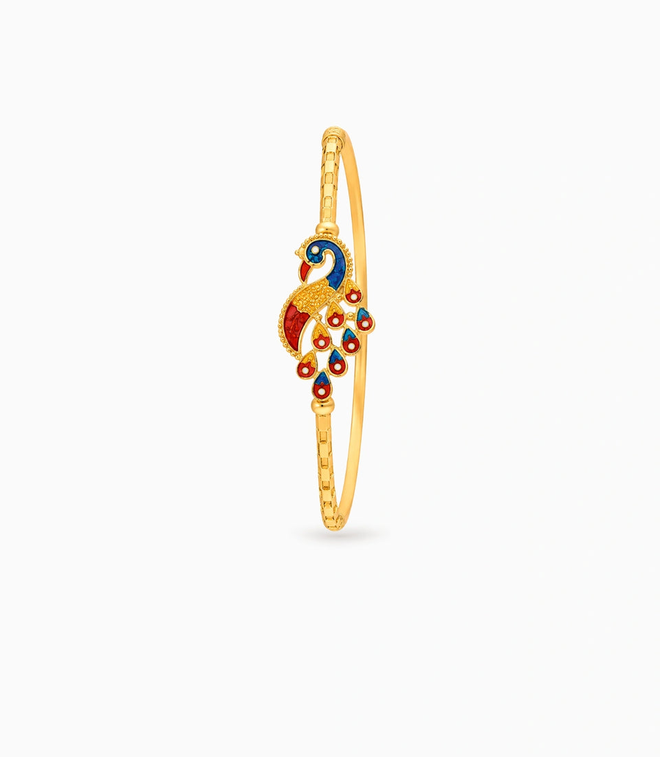 Gold Plated Meenakari Peacock Touch Single Bangle