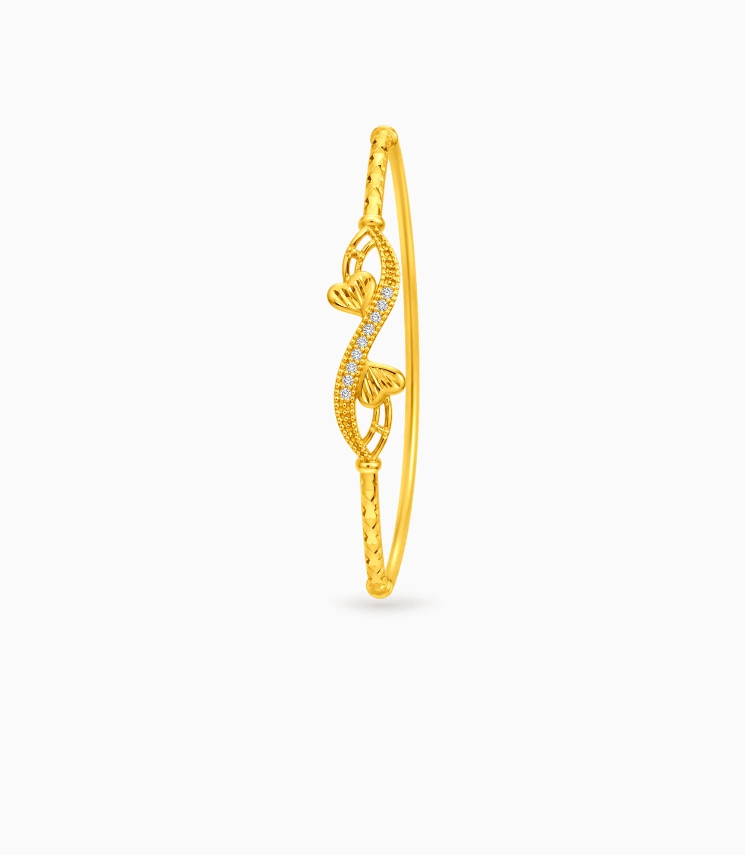 Gold Plated Twisted Double Heart  Single Bangle