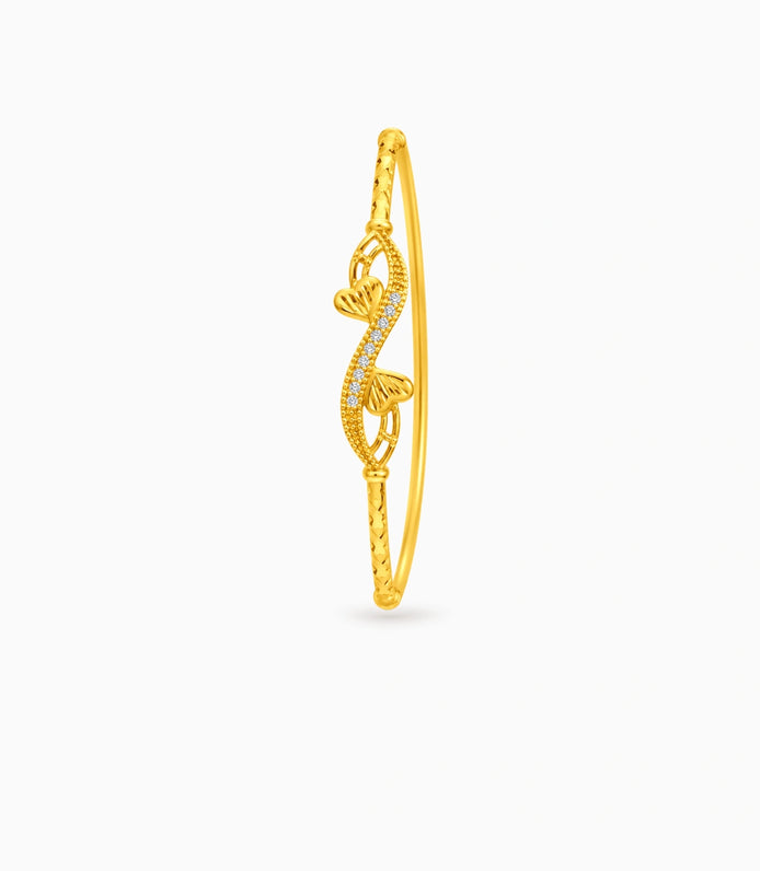 Gold Plated Twisted Double Heart  Single Bangle