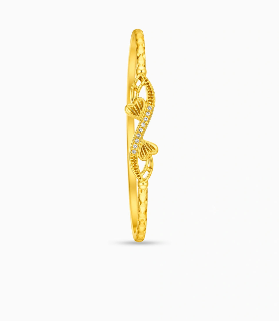 Gold Plated Twisted Double Heart  Single Bangle