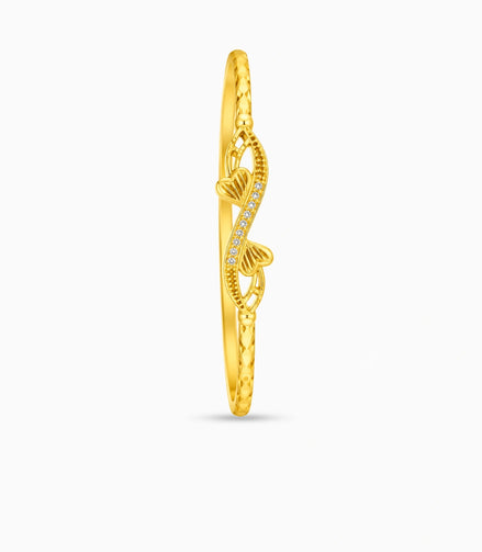 Gold Plated Twisted Double Heart  Single Bangle