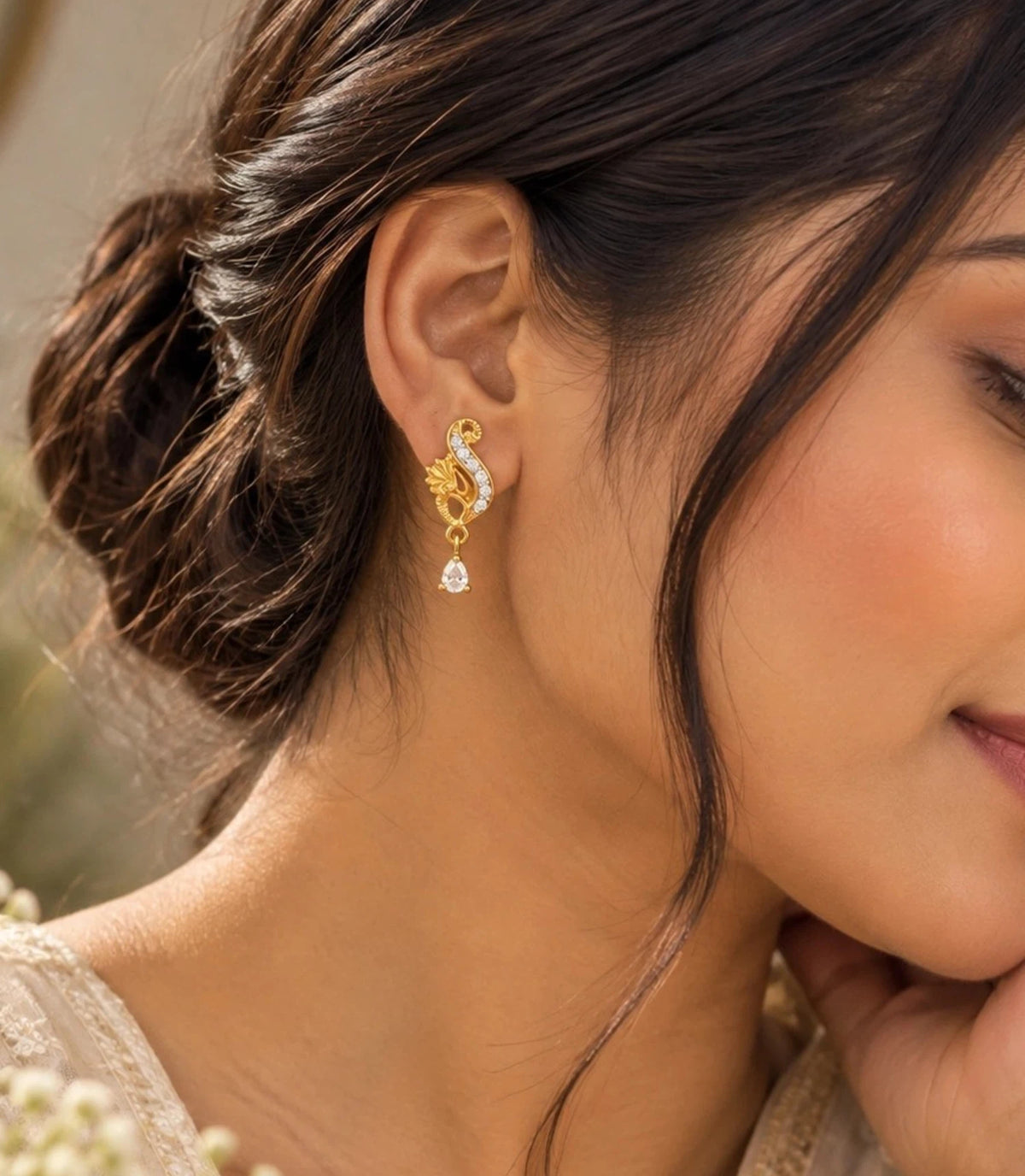 Gold Plated Shimmering AD Drop Earrings