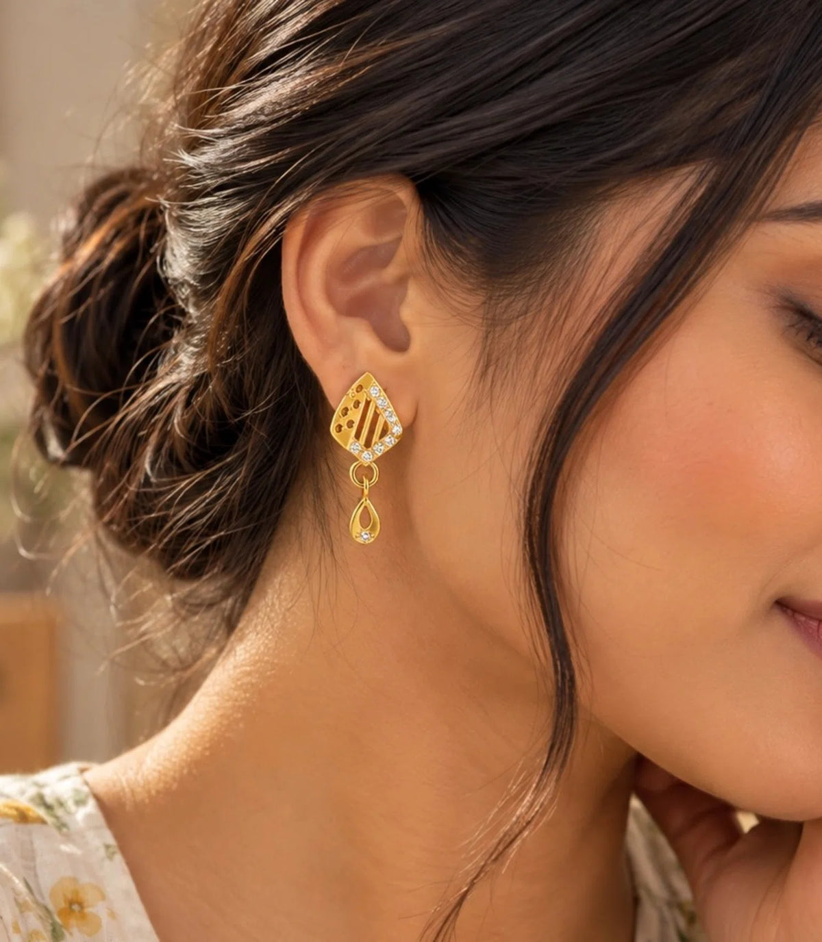 Gold Plated Fine AD Drop Earrings