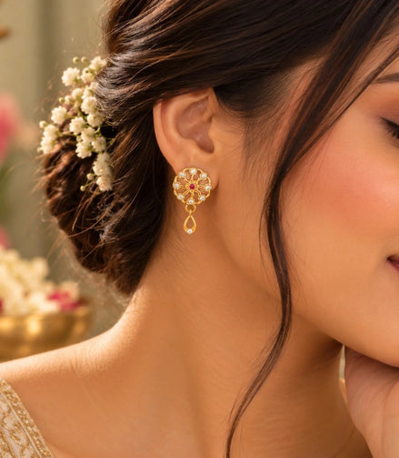 Gold Plated High Polish AD Drop Earrings