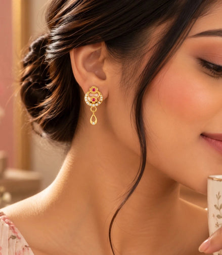 Gold Plated Premium Finish AD Drop Earrings