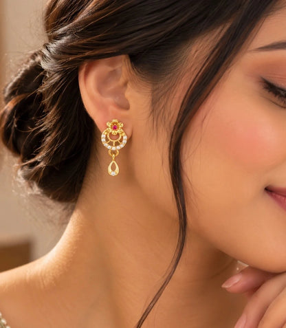 Gold Plated Stone-Set AD Drop Earrings