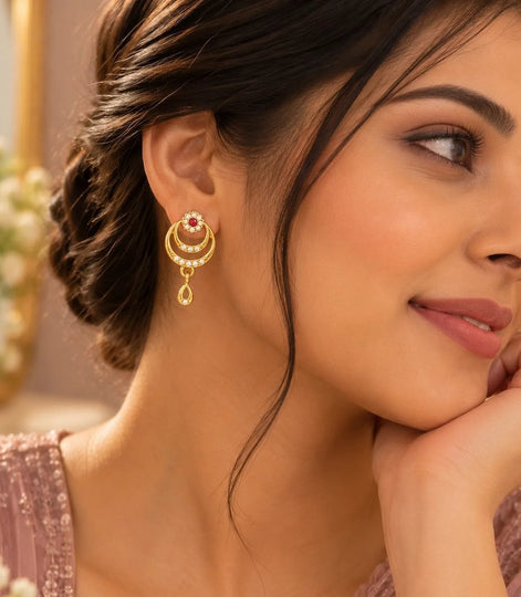 Gold Plated Elegant AD Drop Earrings