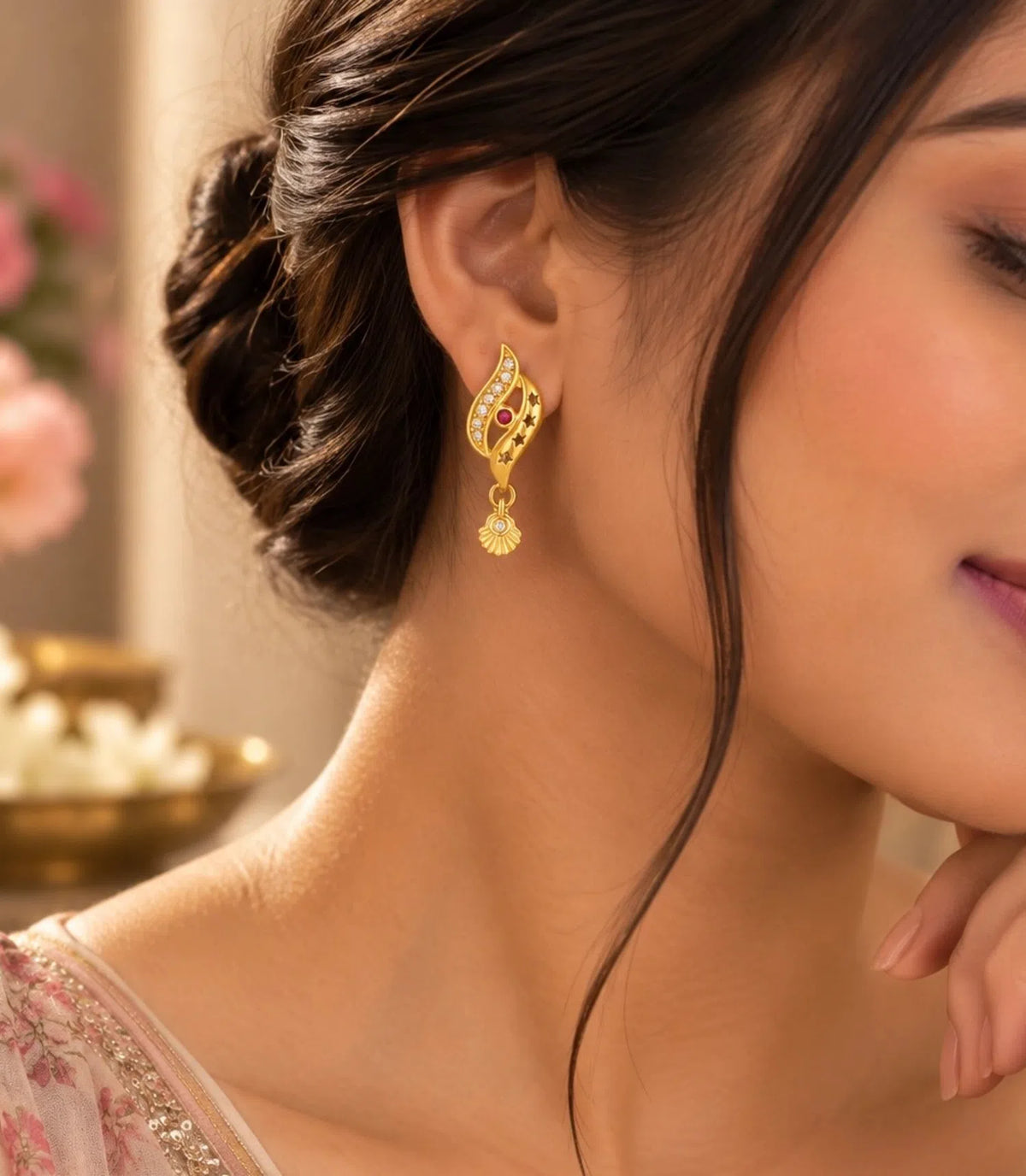 Gold Plated Modern AD Drop Earrings