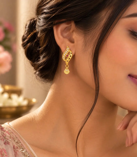 Gold Plated Modern AD Drop Earrings