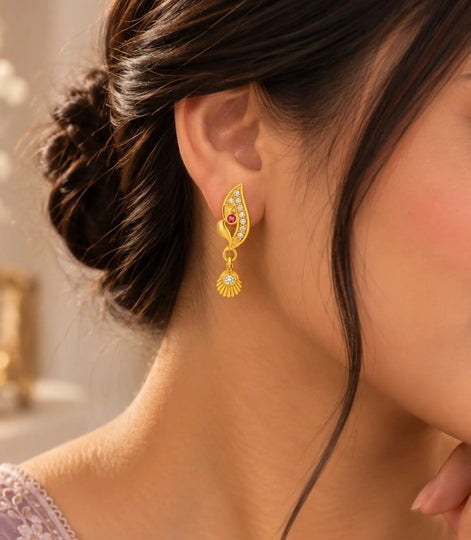 Gold Plated Stylish AD Drop Earrings