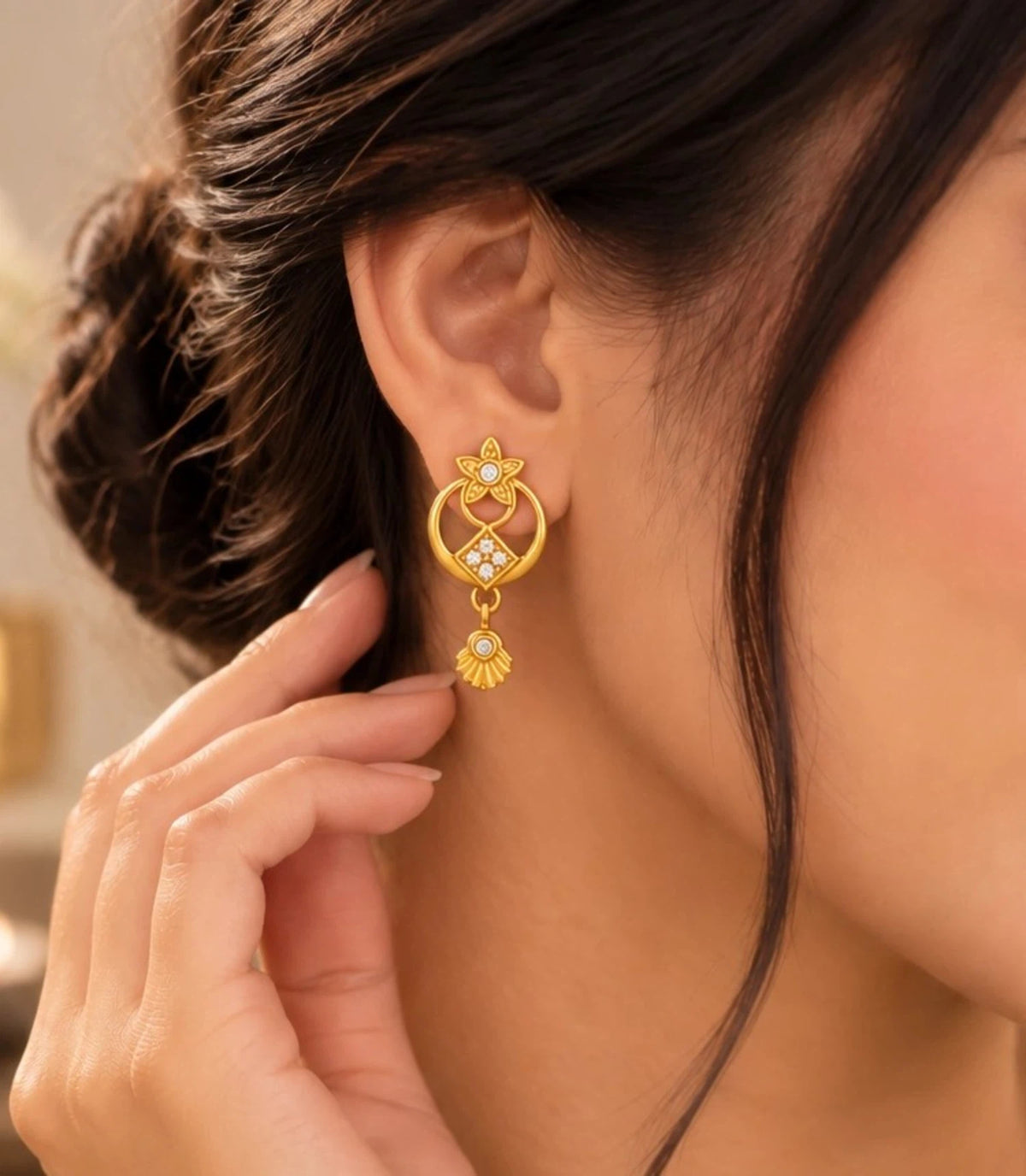 Gold Plated Designer AD Drop Earrings