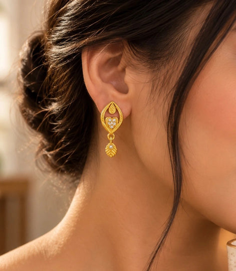 Gold Plated Simple AD Drop Earrings