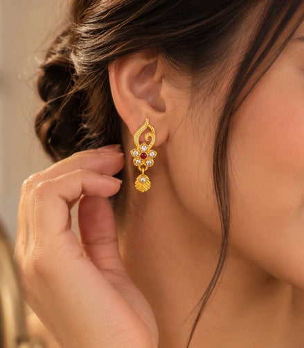 Gold Plated Graceful AD Drop Earrings