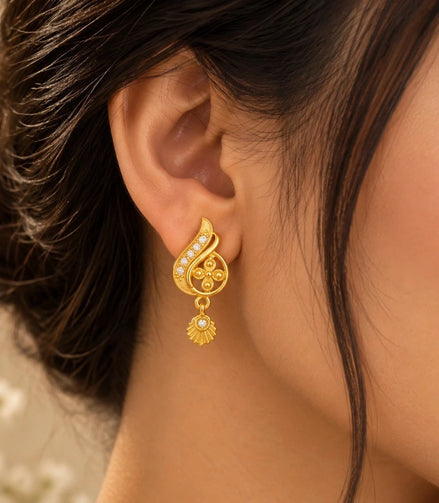 Gold Plated Feminine AD Drop Earrings